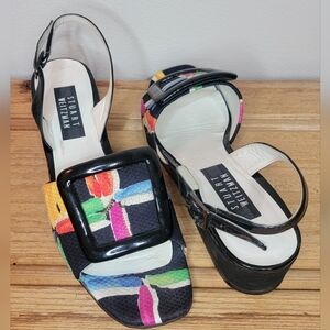 Stuart Weitzman Black and Multicolor Buckle Sandals